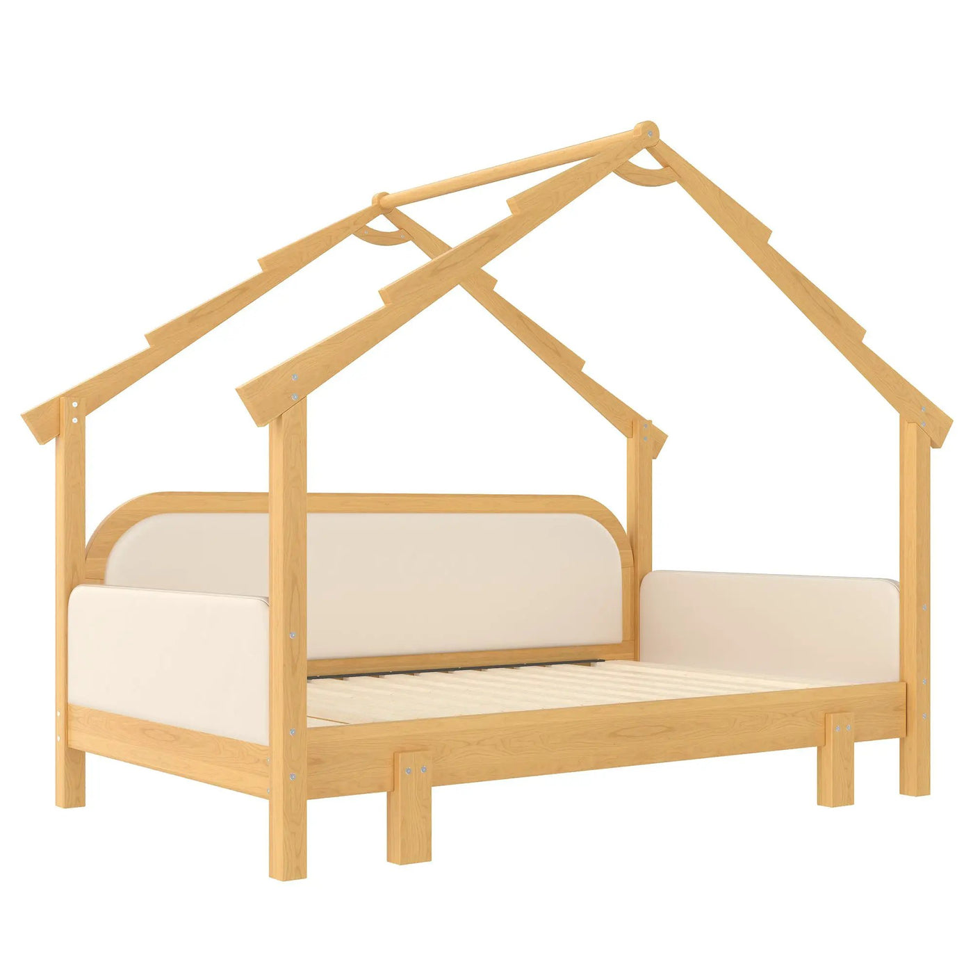 Twin Size Wood Treehouse Bed with Soft Cushion Rails by HouseOfZazla
