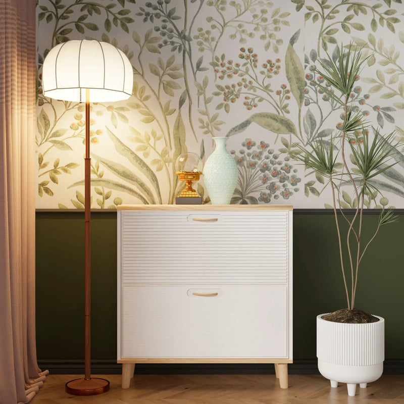 Narrow - Entryway Shoe Storage Cabinet With 2 Flip Drawers Legs - Natural / White by HouseOfZazla