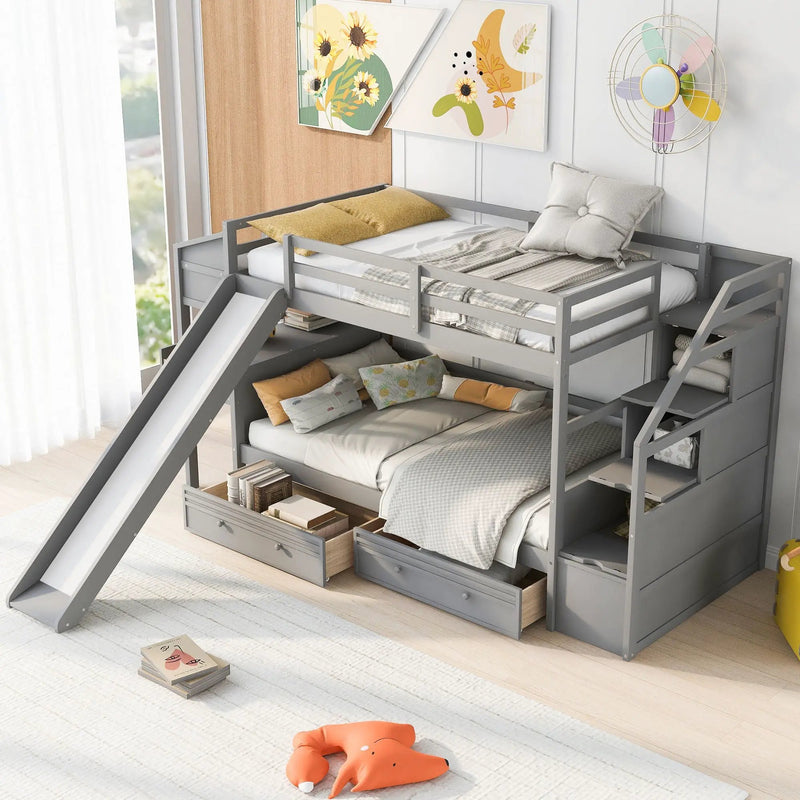 Bunk Bed With Storage Staircase, Slide, Desk, Drawers, And Shelves by Unique Piece Furniture