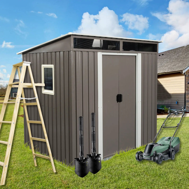 Outdoor Metal Storage Shed With Window Transparent Plate W540S00011 - Gray by HouseOfZazla