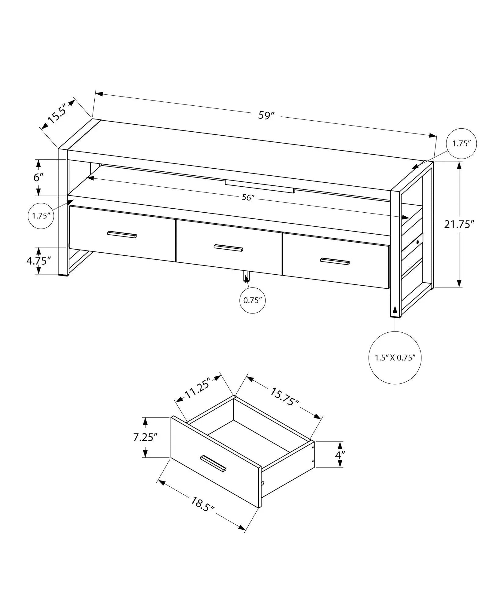 TV Stand, Console, Media Entertainment Center, Storage Solution Drawers - Black by Unique Piece Furniture