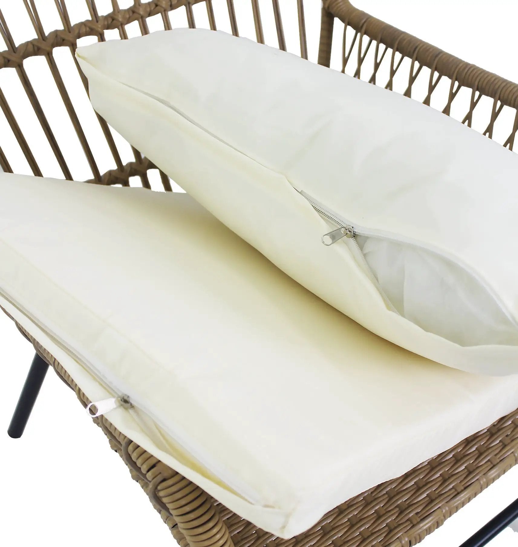 6PCS Outdoor Patio Balcony Natural Color Wicker Sofa Chair Set with Beige Cushion,Round Tempered Glass Table by HouseOfZazla