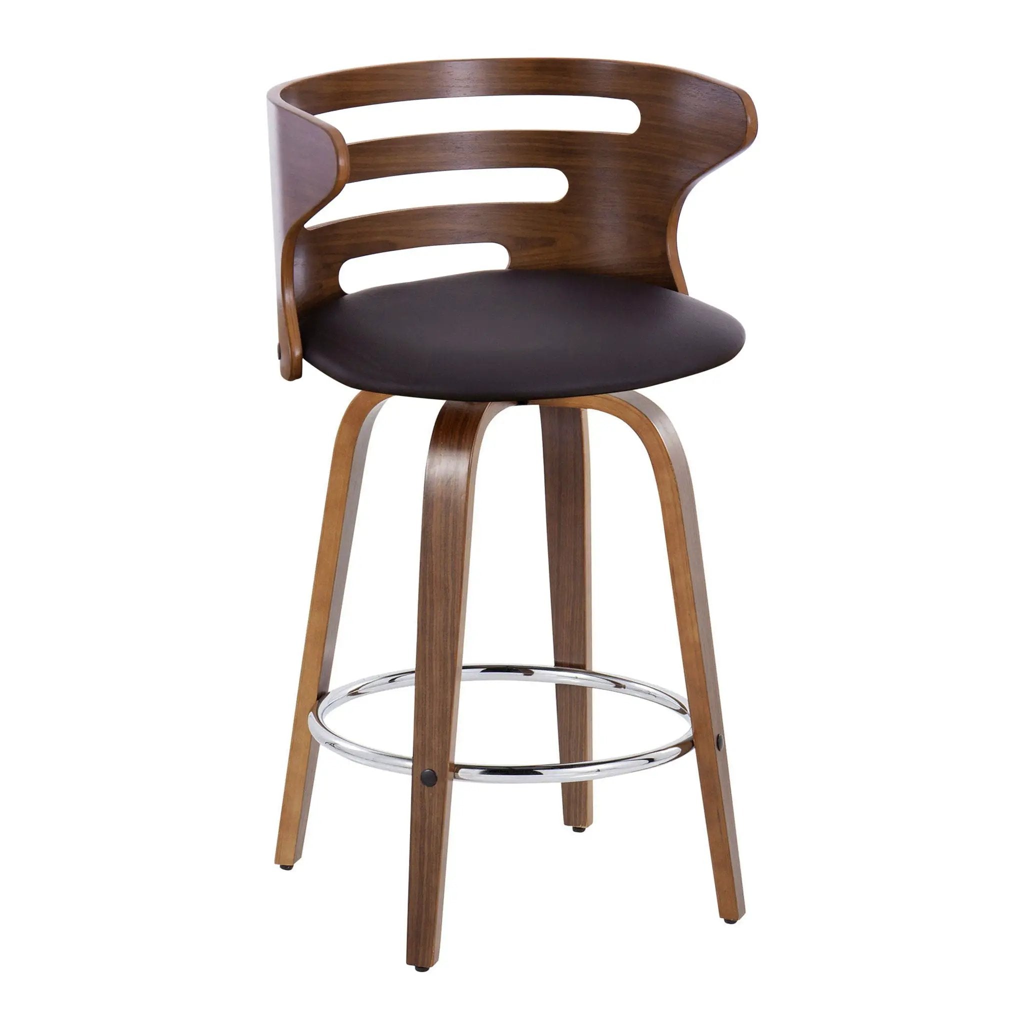 Cosini - Mid Century Modern Fixed Height Barstool With Swivel With Round Footrest (Set of 2) by HouseOfZazla