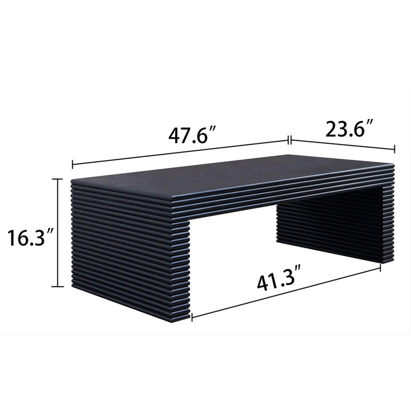 Modern Ribbed Coffee Table, Rectangular Low Profile Center Table For Living Room - Black by Unique Piece Furniture
