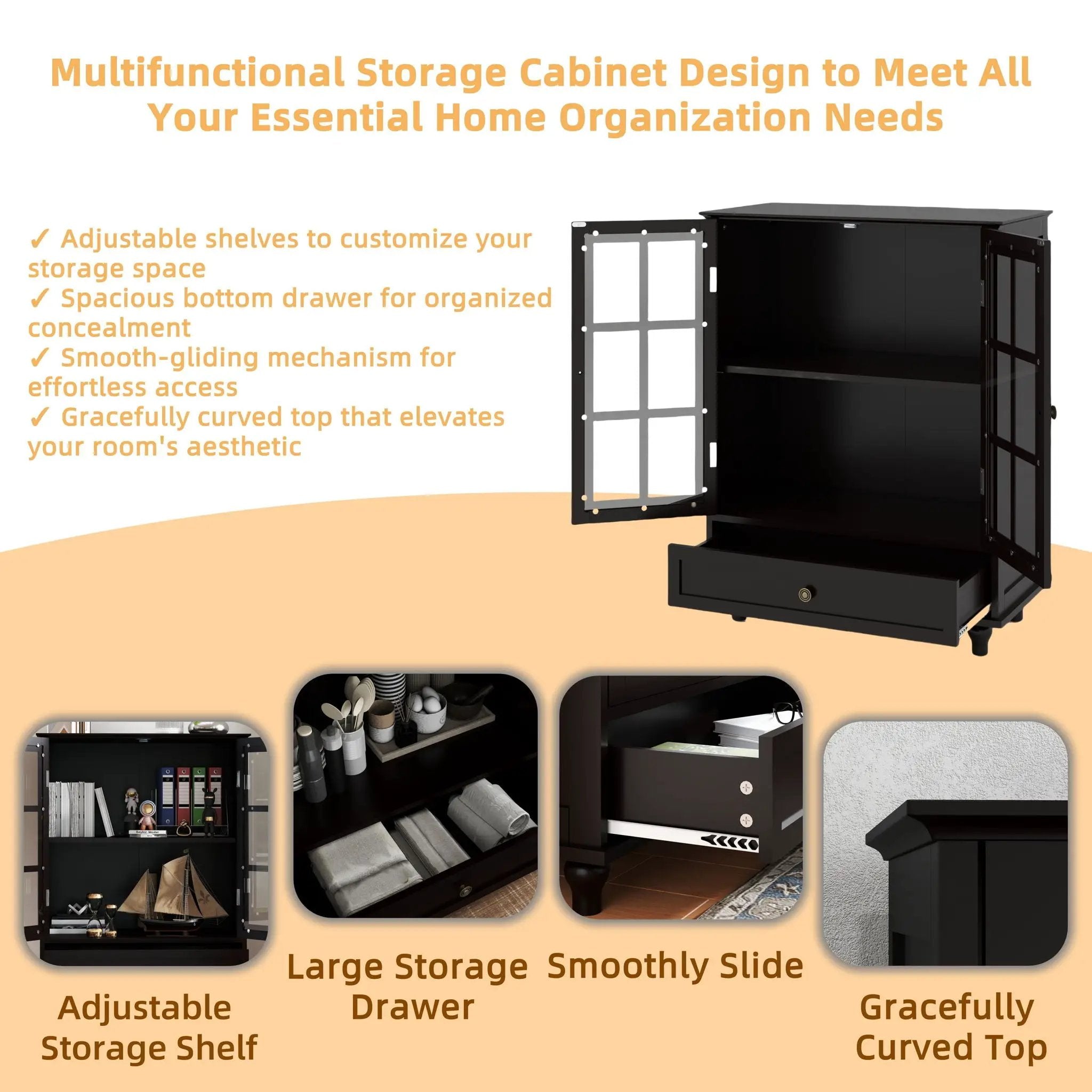 Minimalist Buffet Cabinet With Double Glass Doors And Drawer by HouseOfZazla