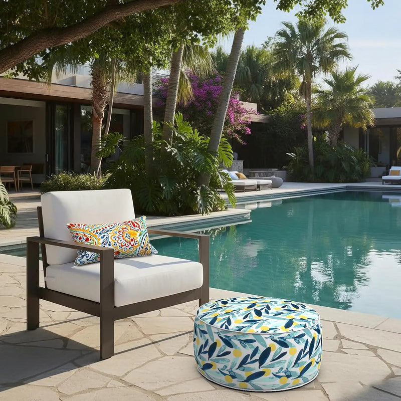Outdoor Inflatable Ottoman - Coastal Leaves by HouseOfZazla