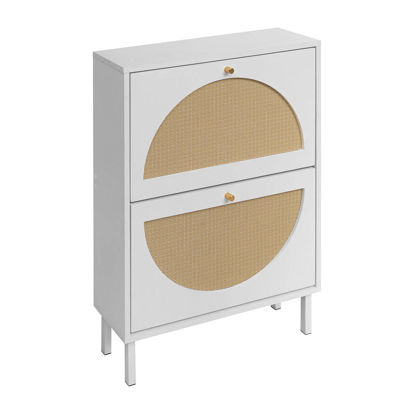 2 Door Shoe Rack, Rattan, Double Layer, Suitable For Living Room, Hallway - White by HouseOfZazla