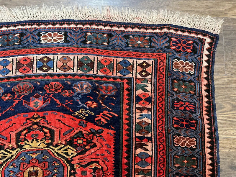Antique Caucasian Seychour Rug 3.7 x 5.5, Collectible Oriental Carpet, Navy Blue and Red, Fine Kuba Rug, Vintage Rug, Wool Hand Knotted Rug by Jewel Rugs