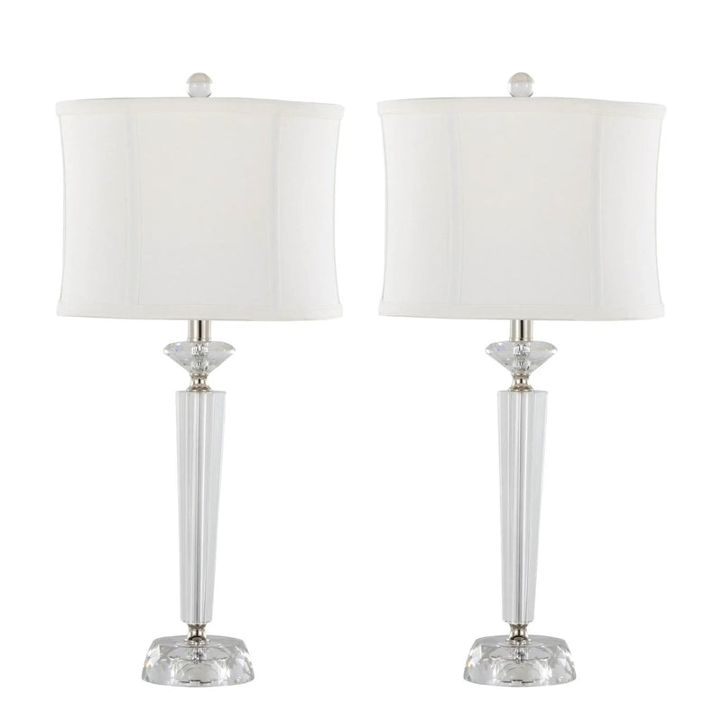 Diamond - Torch Contemporary Crystal Table Lamp (Set of 2) - Clear / Off White / Polished Nickel by HouseOfZazla