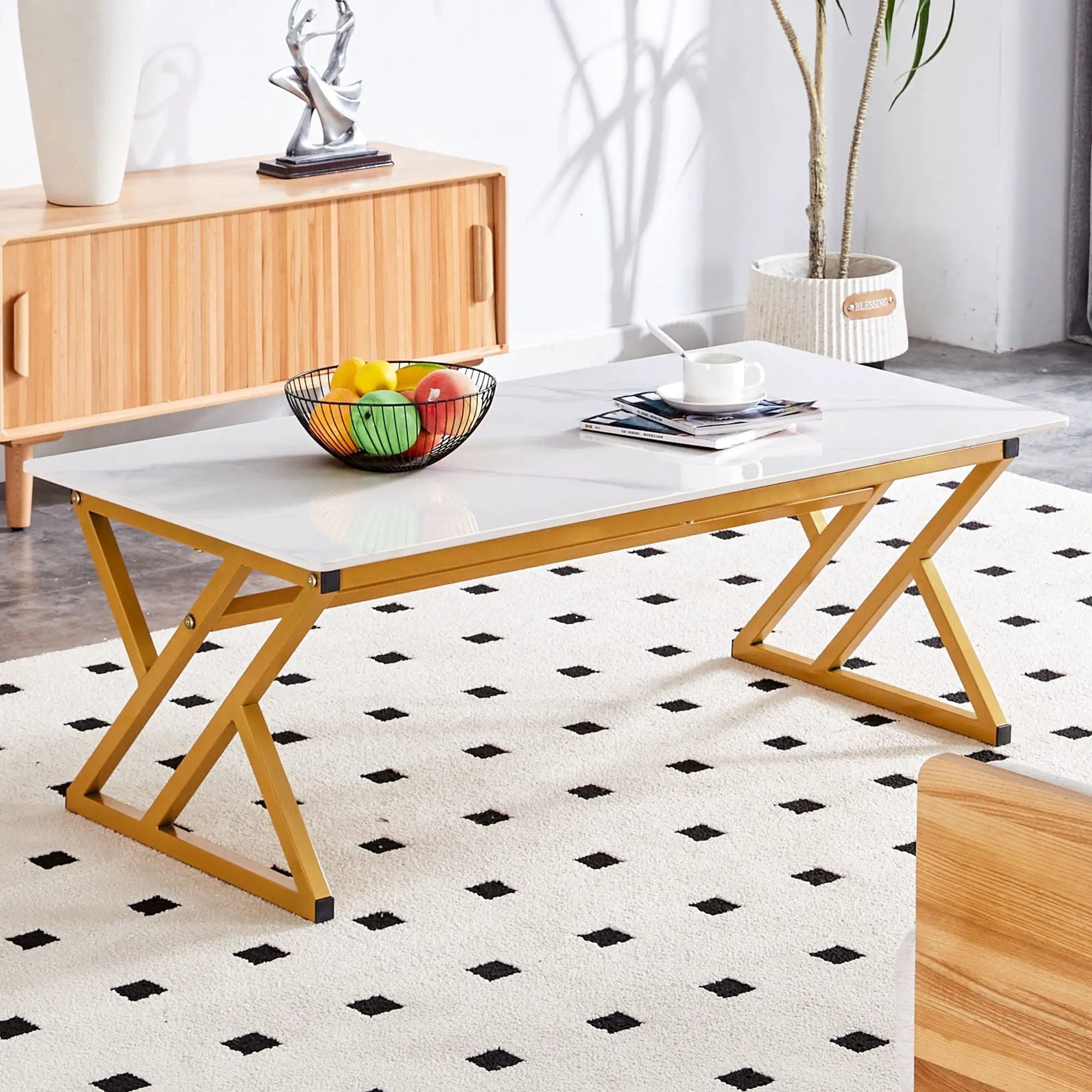 Modern Rock Slab Coffee Table With Metal Legs by HouseOfZazla