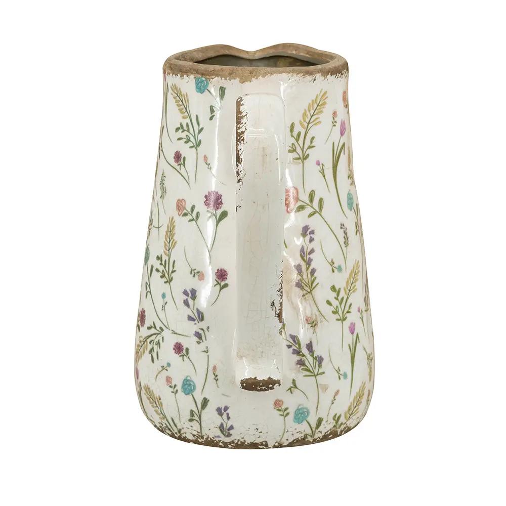 8.1x5.7x9.1" Round Ceramic Pitcher Vase with Multi-Colored Floral Motifs by HouseOfZazla