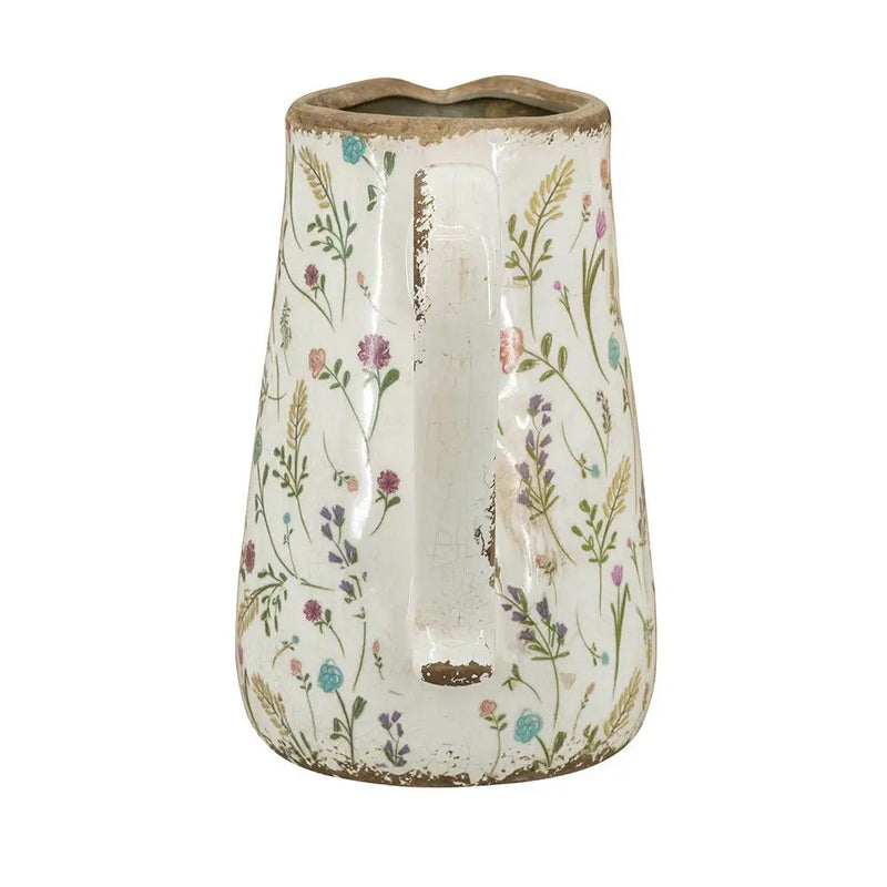 8.1x5.7x9.1" Round Ceramic Pitcher Vase with Multi-Colored Floral Motifs by HouseOfZazla