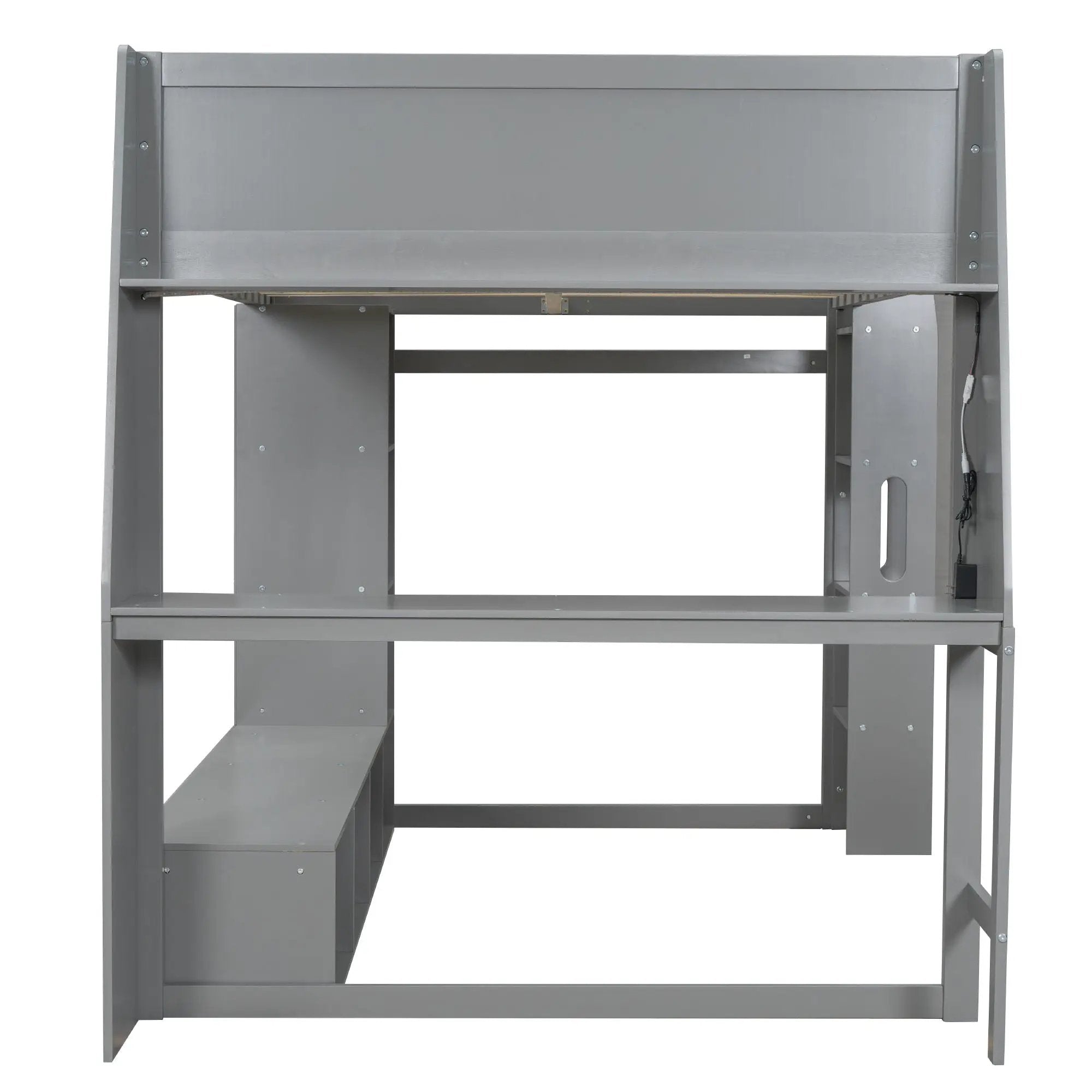 Gaming Loft Bed With Desk, Multi Storage Shelves, LED Lighting, And Hanging Clothes Rack by Unique Piece Furniture