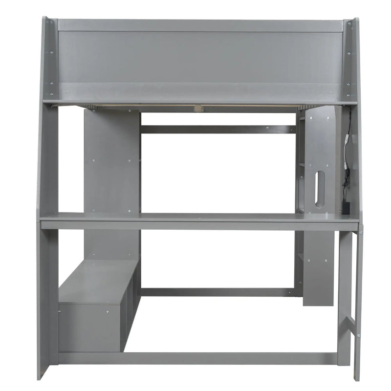 Gaming Loft Bed With Desk, Multi Storage Shelves, LED Lighting, And Hanging Clothes Rack by Unique Piece Furniture