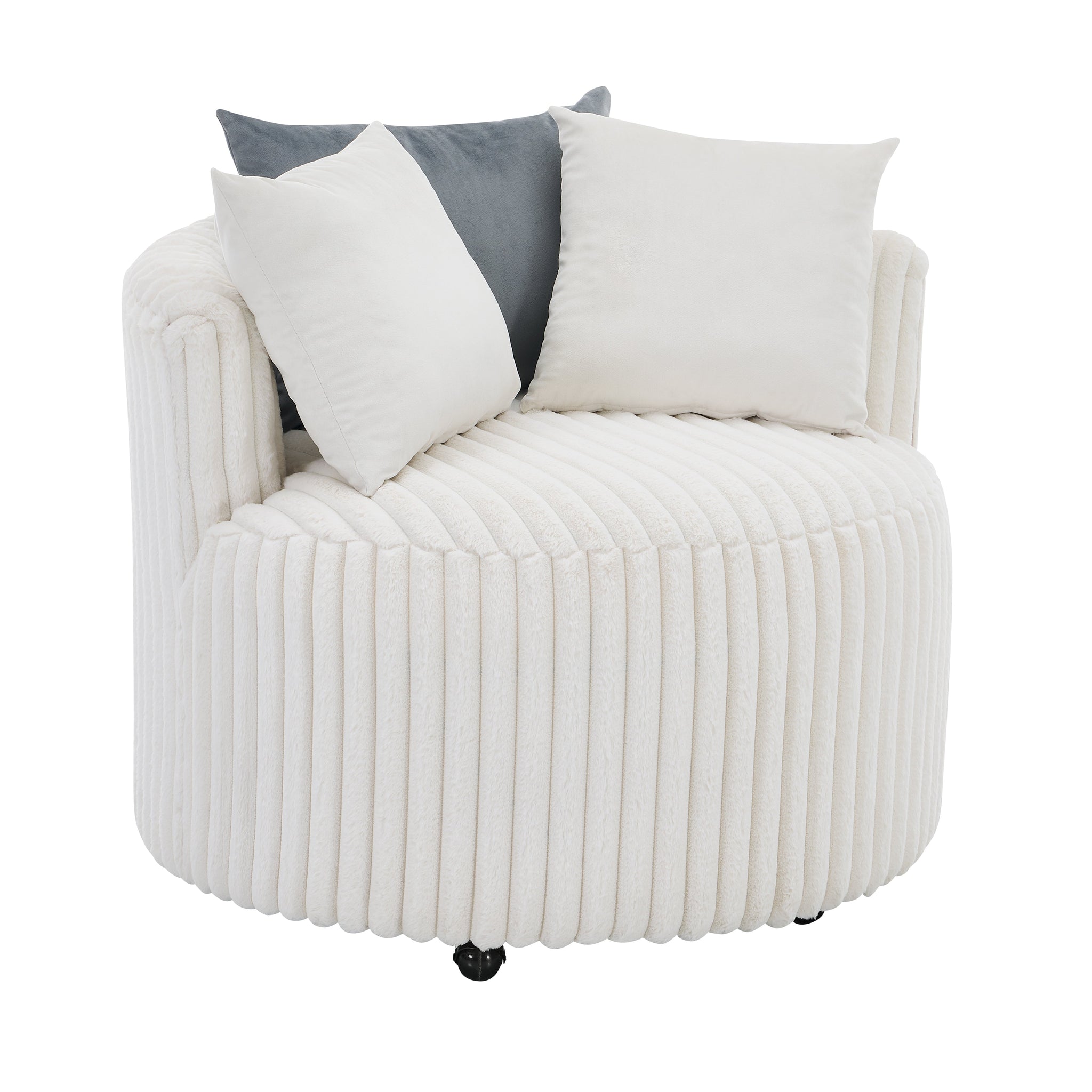 Malna Plush Wide Wale Corduroy Upholstered Barrel Accent Chair with Wheels by HouseOfZazla