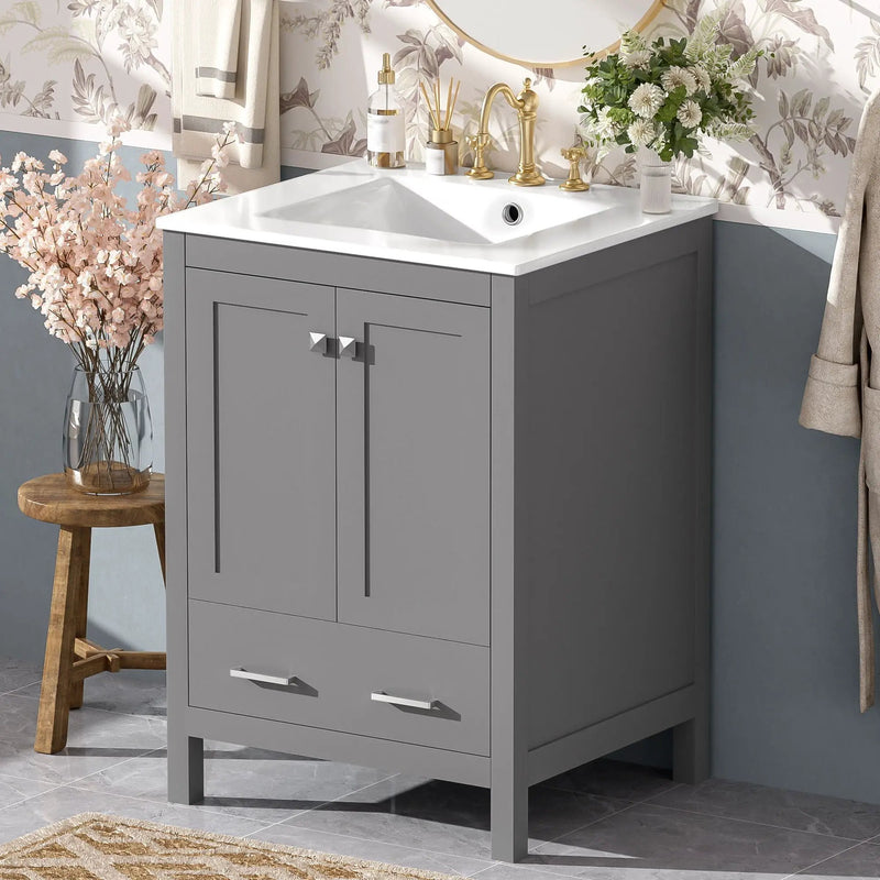 Bathroom Vanity With Integrated Undermount Ceramic Sink, 2 Doors And 1 Drawer, Soft Close Hinges by Unique Piece Furniture