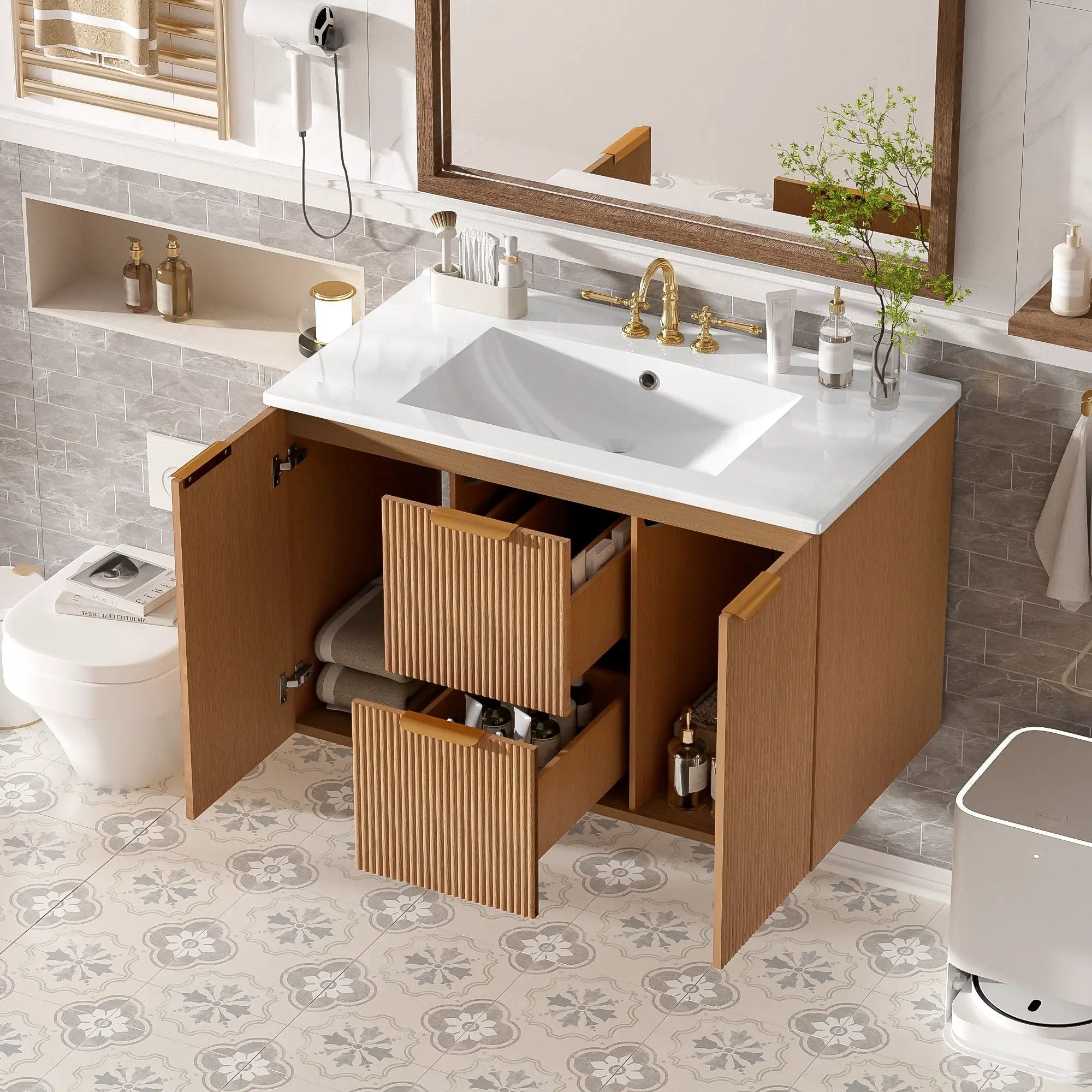 Modern Wall Mounted Bathroom Vanity, Soft Close Doors by Unique Piece Furniture
