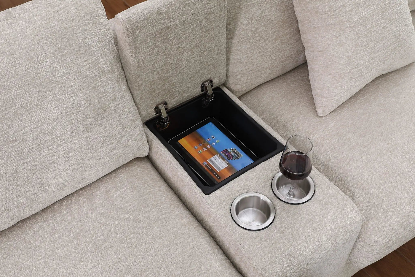 Celine - Fabric Corner Sectional Sofa With Right-Facing Chaise, Cupholders, And Charging Ports by HouseOfZazla