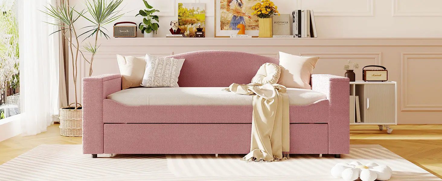 Upholstered Daybed With Storage Armrests, Trundle And Latest Integrated tooth Audio System by HouseOfZazla