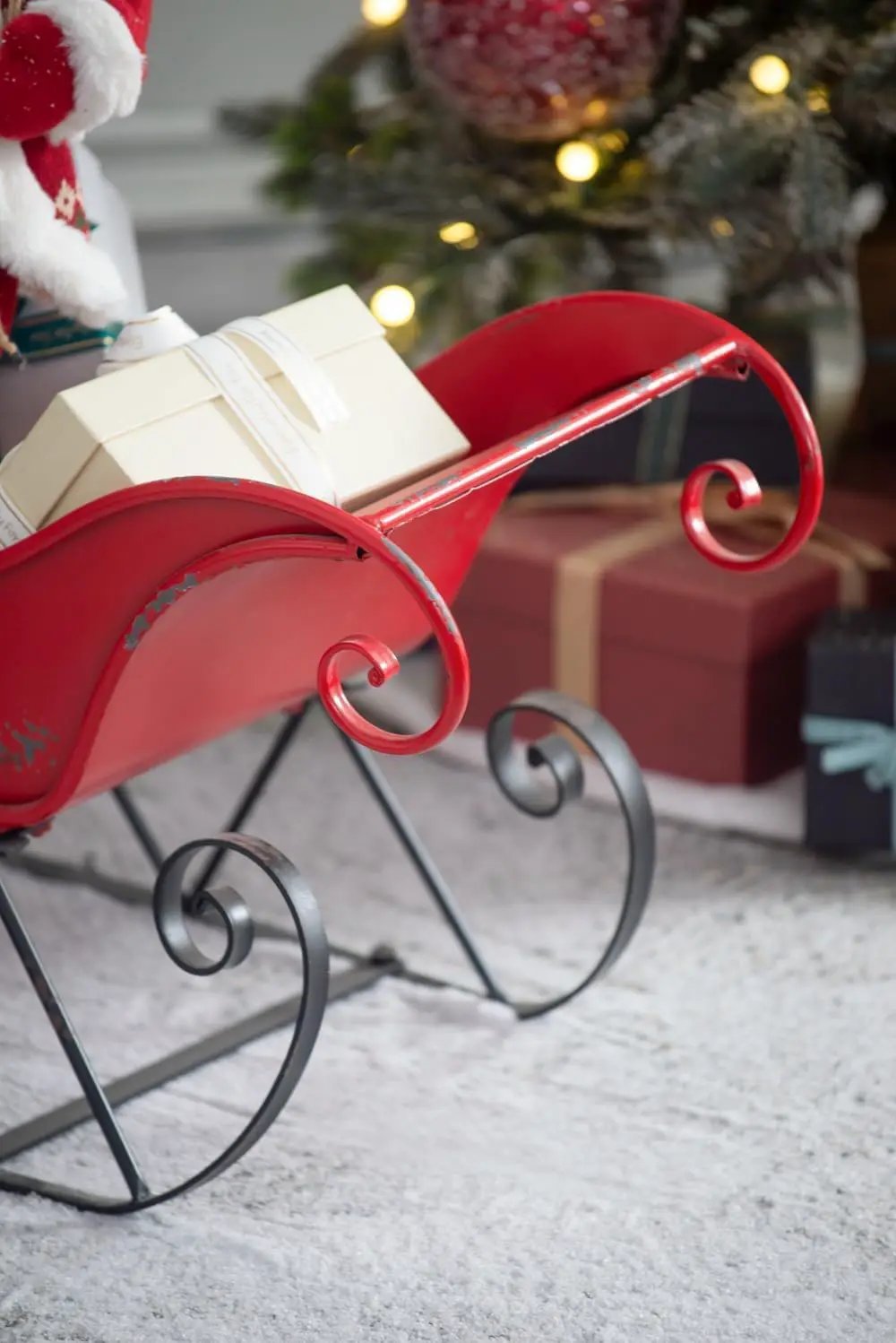 Iron Sleigh Large, Distressed Christmas Santa Sleigh Holiday Decoration by Unique Piece Furniture