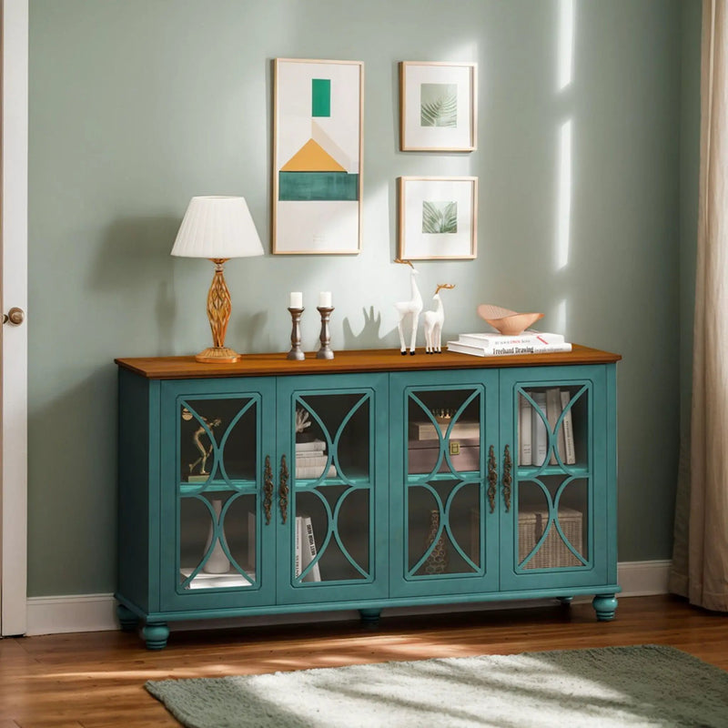 Elegant 4 Door Cabinet With Tempered Glass Doors by HouseOfZazla