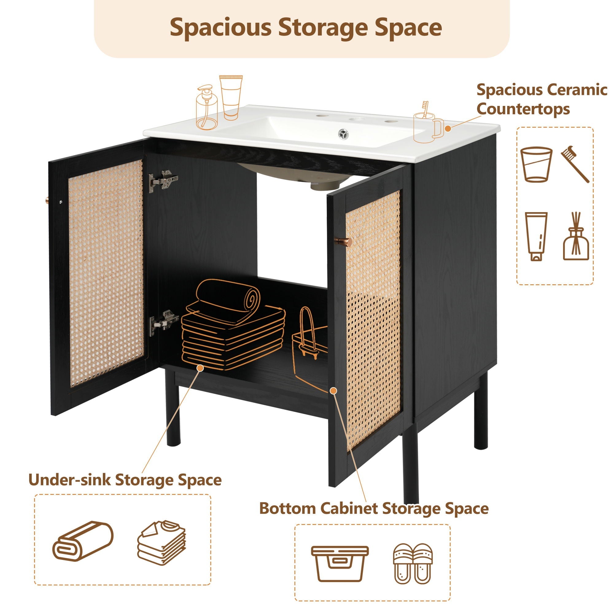 Bathroom Vanity With Soft Closing Mechanism - Black