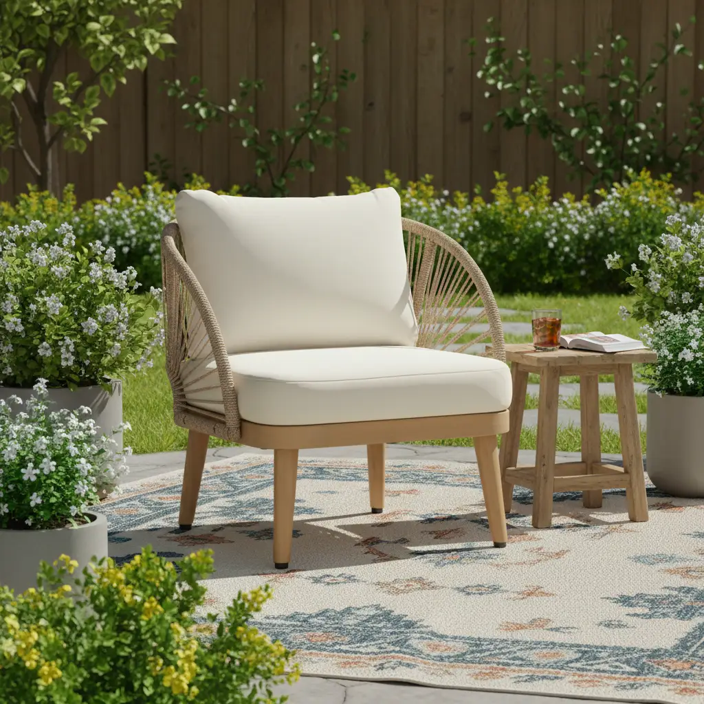 Acacia Wood Outdoor Club Chair, Curved Tub Design Patio Chair by HouseOfZazla