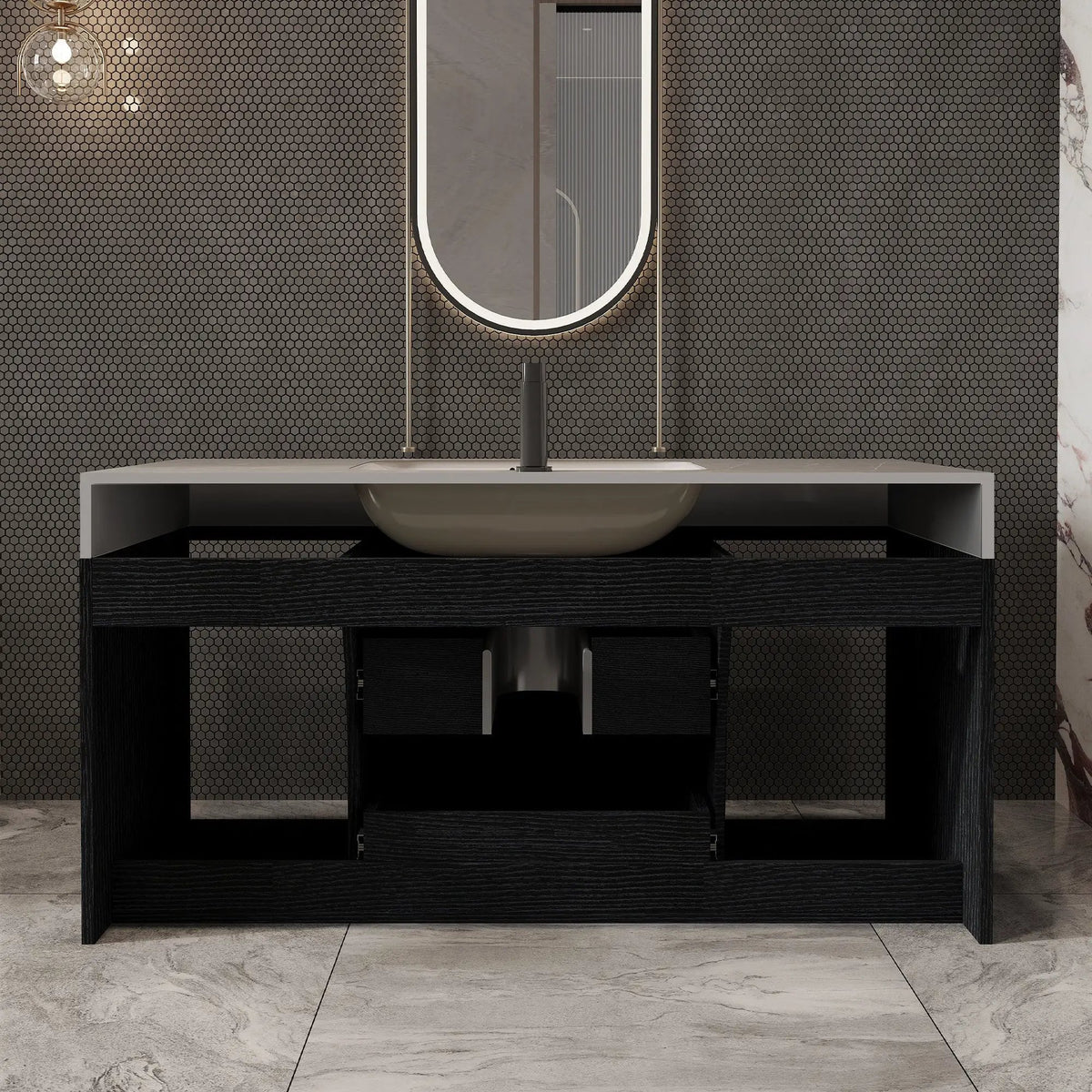 39.4 Inches Single Contemporary Floating Bathroom Vanity, photo 7 of 10
