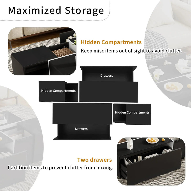 Extendable Coffee Table With 2 Hidden Storage Space And 2 Drawers For Living Room by Unique Piece Furniture