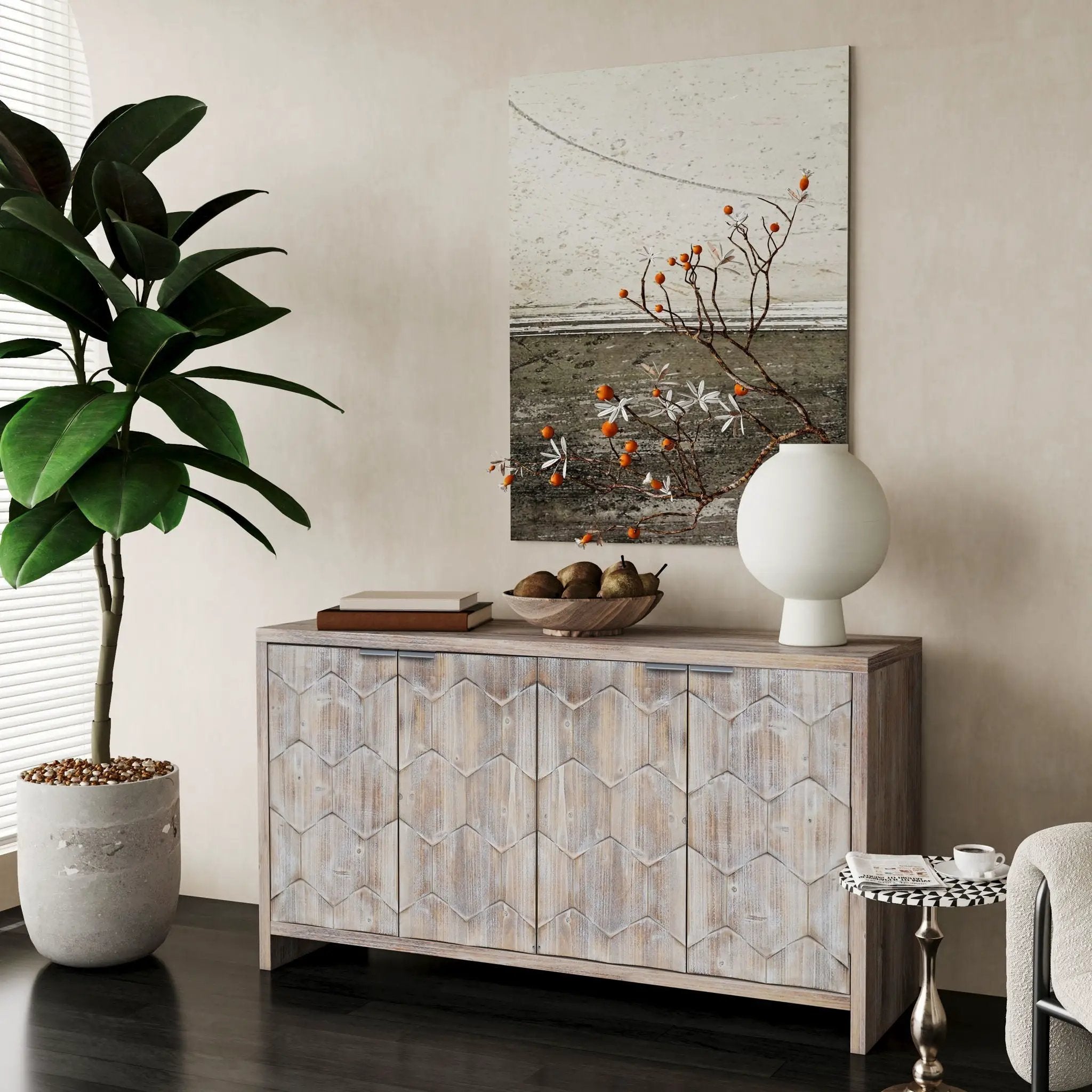 Accent Cabinet Farmhouse Style 4 Door Wooden Cabinet Sideboard Buffet Server Cabinet Storage Cabinet, For Living Room, Entryway, Hallway, Office, Kitchen And Dining Room by HouseOfZazla