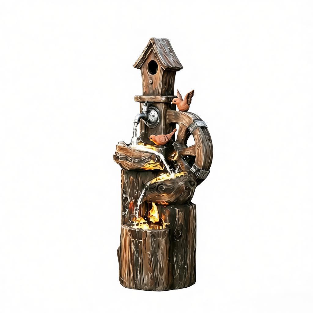 Resin Rustic Outdoor Fountain Birdhouse and Iron Tap, photo 9 of 9