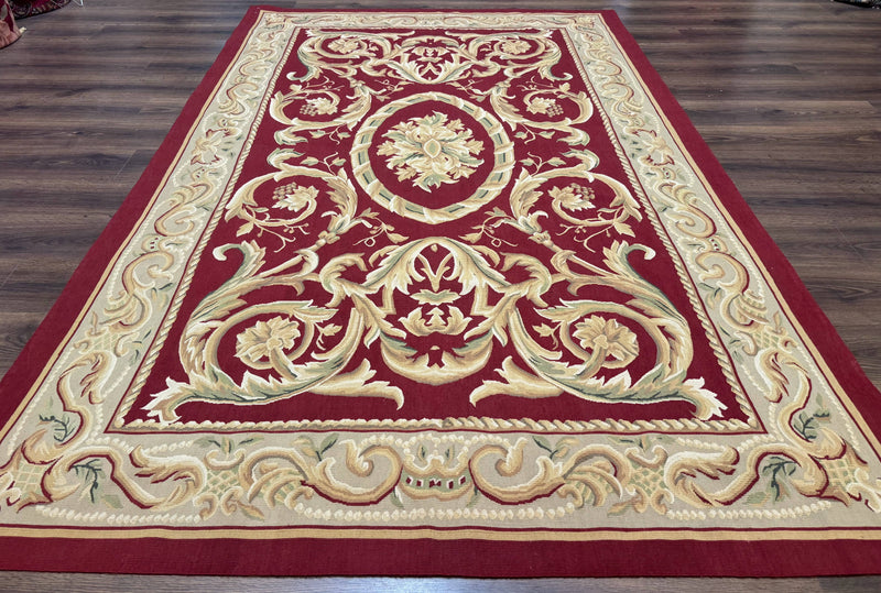 Burgundy Aubusson Rug 6x9, Vintage Wool Carpet by Jewel Rugs
