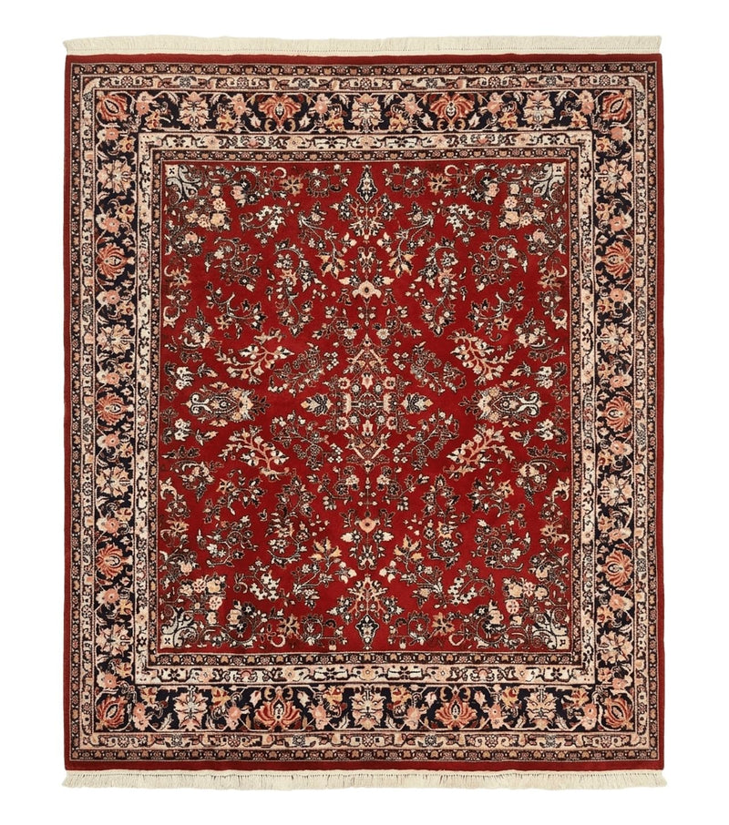 Indo Persian Sarouk Rug 8x10, Red, Floral Allover, Handmade Vintage Wool Carpet, Traditional Rug by Jewel Rugs