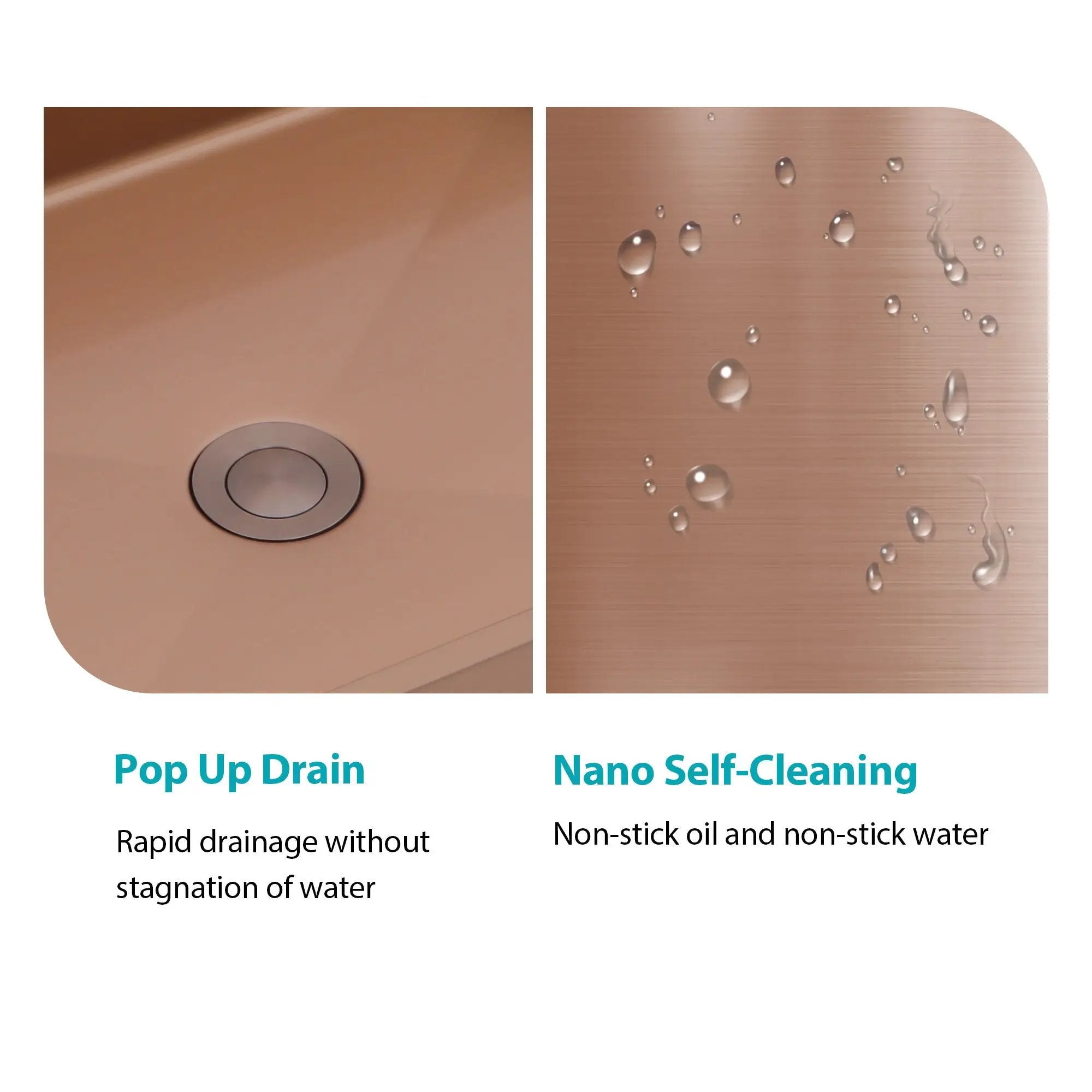 19" X 15" Stainless Steel Bathroom Sink With Pop Up Drain, Nano Surface - Rose Gold by HouseOfZazla