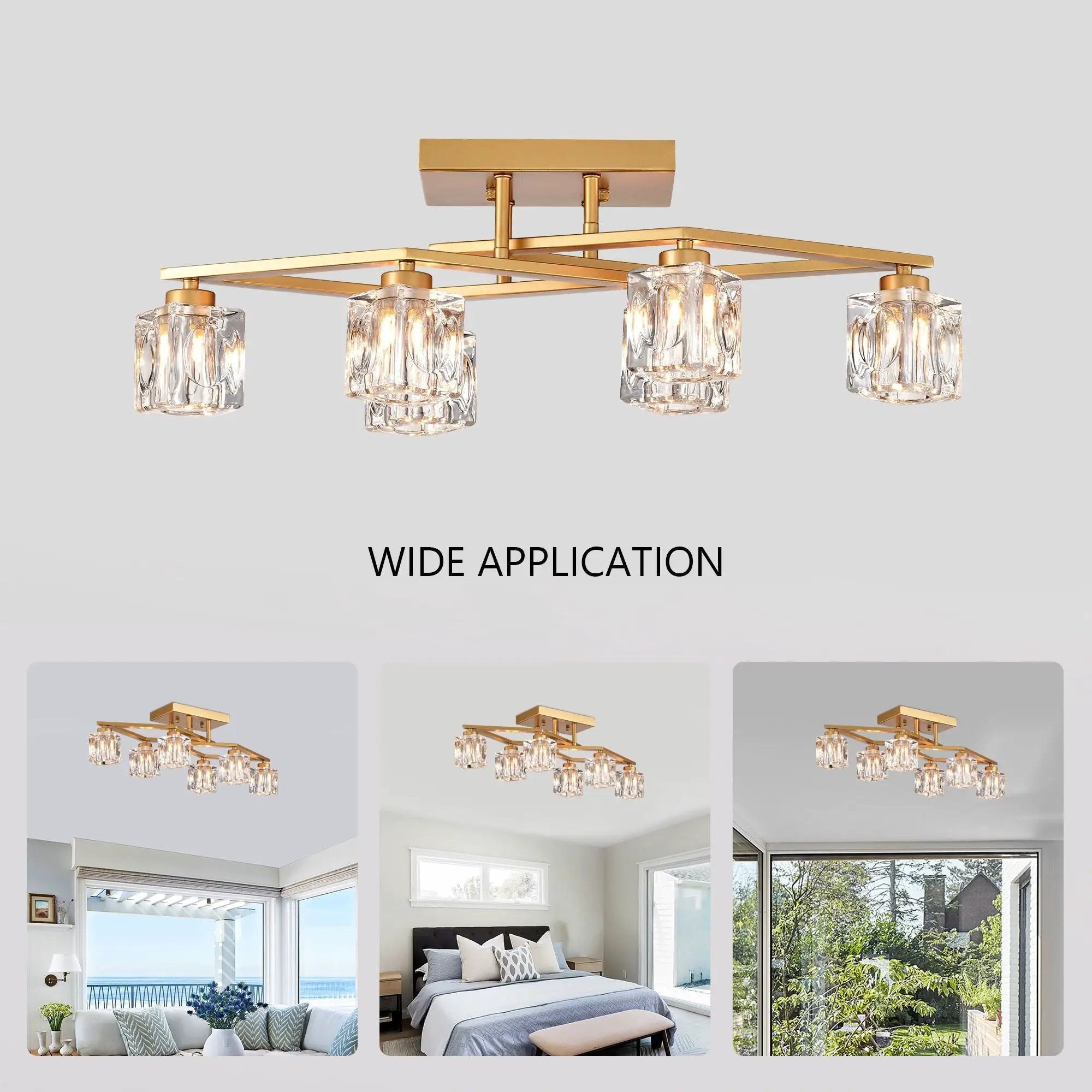 6 Light Crystal Ceiling Light For Dining Room, Modern Ceiling Lamp With Light Fixture For Entryway, Lobby, Kitchen, Bedroom, Living Room, Conference Room, (6*G9 Bulbs Included) by HouseOfZazla