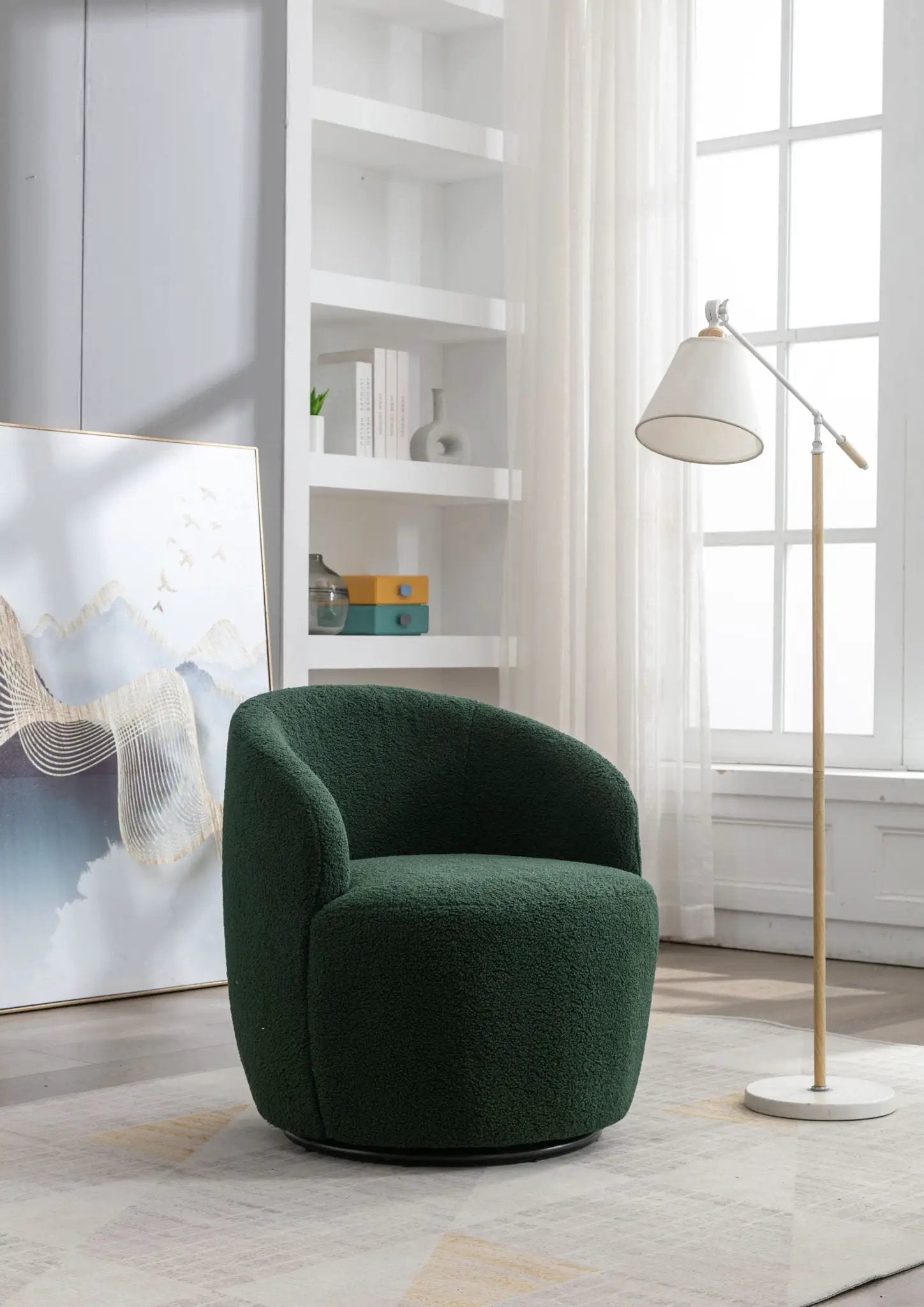 Teddy Fabric Swivel Accent Armchair Barrel Chair With Powder Coating Metal Ring by Unique Piece Furniture