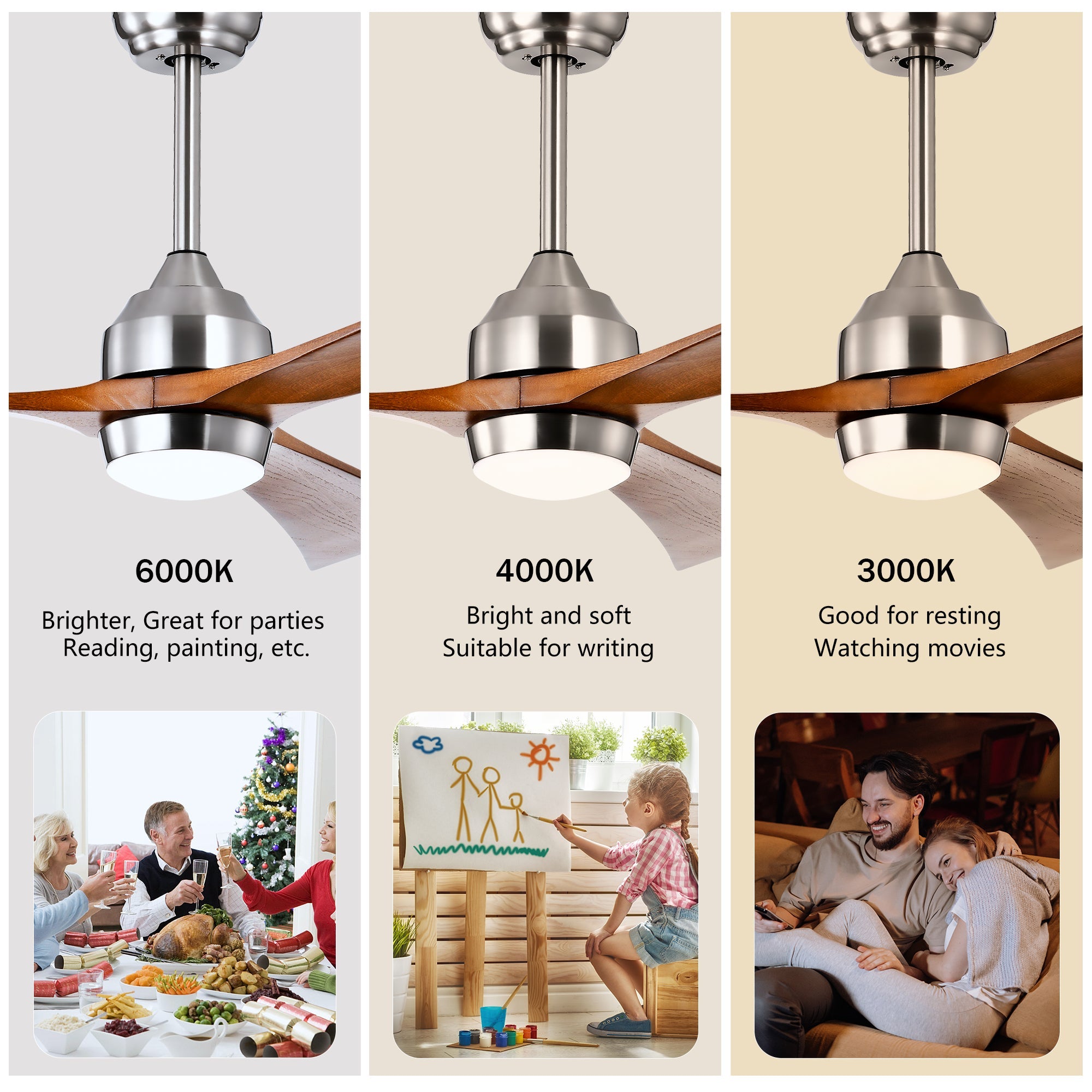 52" Solid Wood Blades Ceiling Fan with Lights and Remote Control by HouseOfZazla