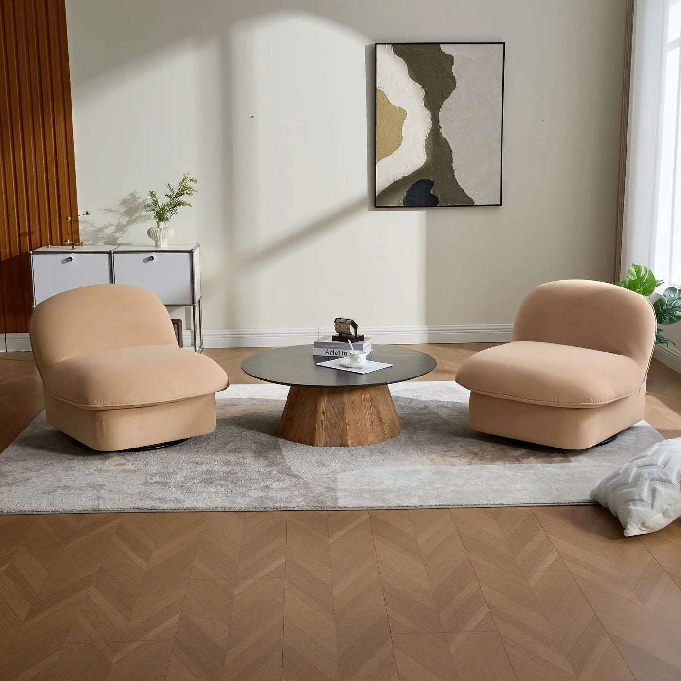 Pumpkin Shaped Swivel Accent Chair, 360 Degree Rotation For Living Room by Unique Piece Furniture