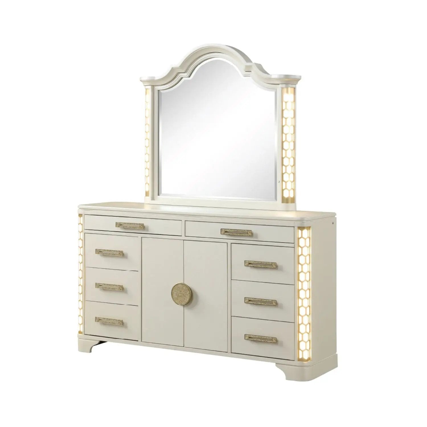 Jasmine - 8 Drawer Dresser With Side LED Lightning - Beige by HouseOfZazla