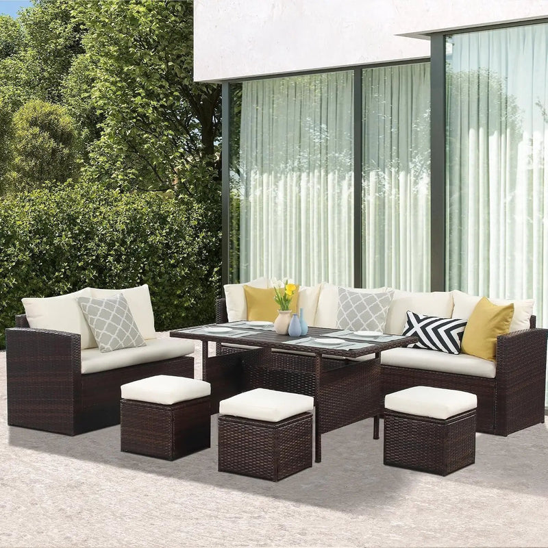 7 Piece Outdoor Wicker Patio Furniture Set