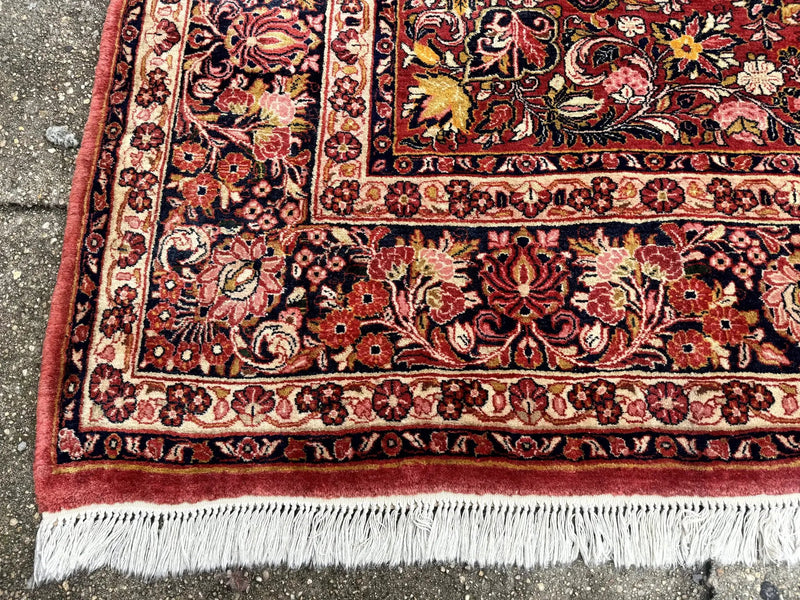 Large Antique Persian Sarouk Rug 11x18, Red, Floral Allover, Palace Size Wool Handmade Carpet by Jewel Rugs