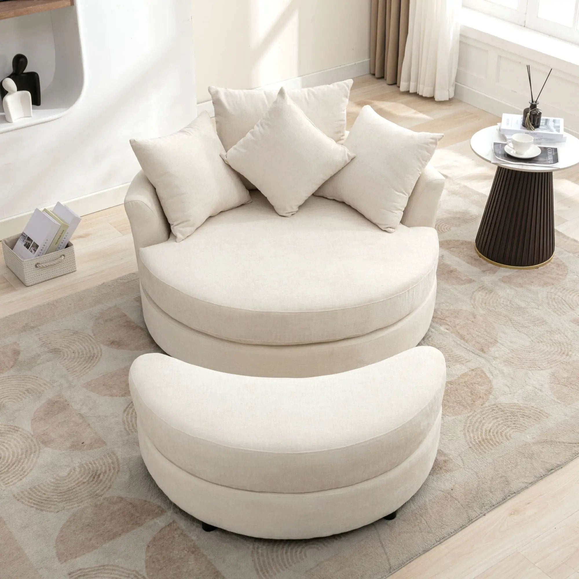 360° Swivel Accent Barrel Chair With Storage Ottoman & 4 Pillows, Modern Leisure Chair Round Accent For Living Room by HouseOfZazla