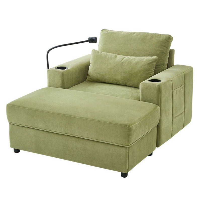 Modern Style Armchair Chaise Lounge Sofa Couch With Movable Storage Ottoman, USB Ports, Cup Holders, Phone Holder, Side Pockets by HouseOfZazla