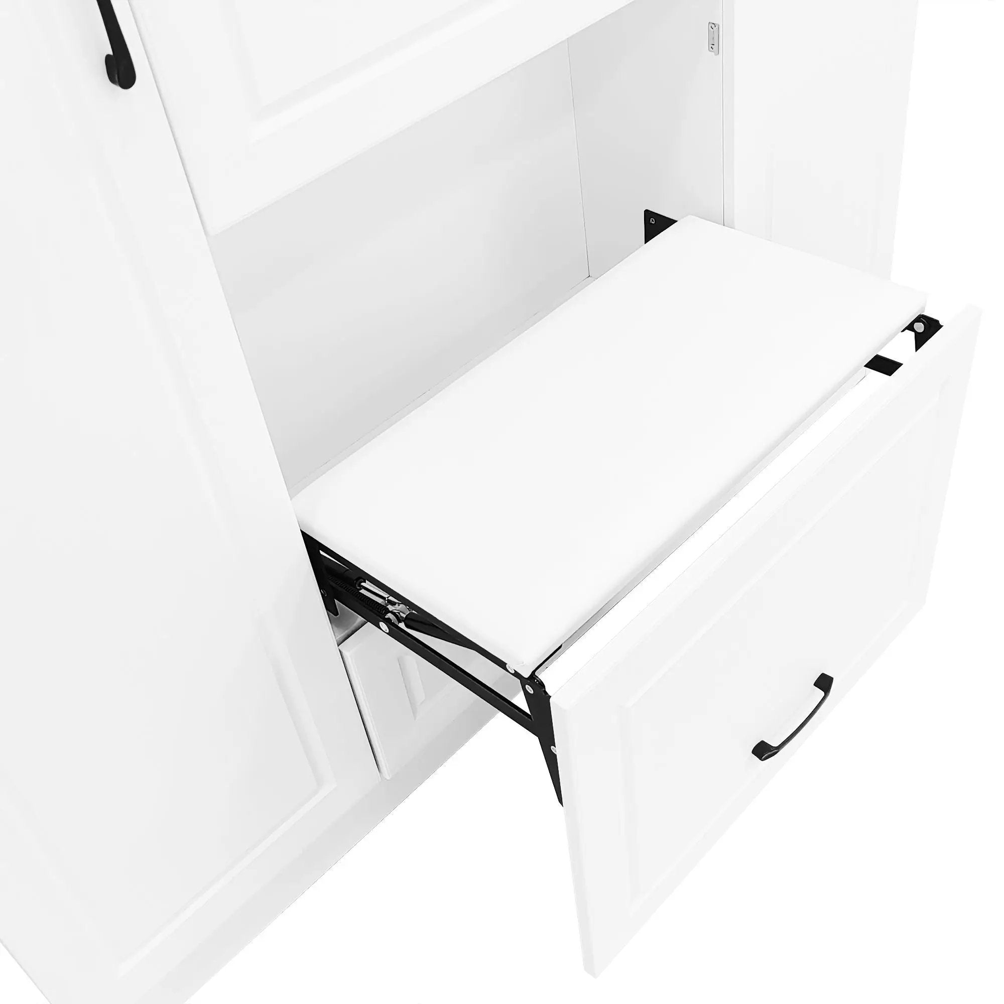 Entryway Bench With Integrated Shoe Cabinet, 3 In 1 Design And Mirrored Cabinet Door, Hall Tree With 4 Sturdy Hooks And Foldable Seat For Entrance, Living Room - White by HouseOfZazla