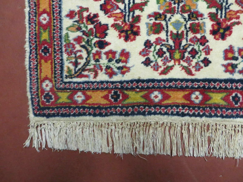 Small Persian Rug 2 x 3, Tiny Persian Sarouk Carpet, Cream Navy Blue Red, Floral Medallion, Vintage Wool Rug, Handmade Hand-Knotted Oriental Rug by Jewel Rugs