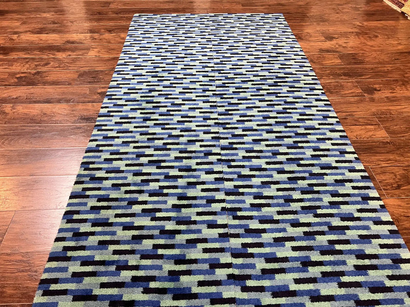 Wide Runner Rug 4.7 x 12, Blue Multicolor Contemporary Wool Power Loomed Rug, Mosiac Design by Jewel Rugs