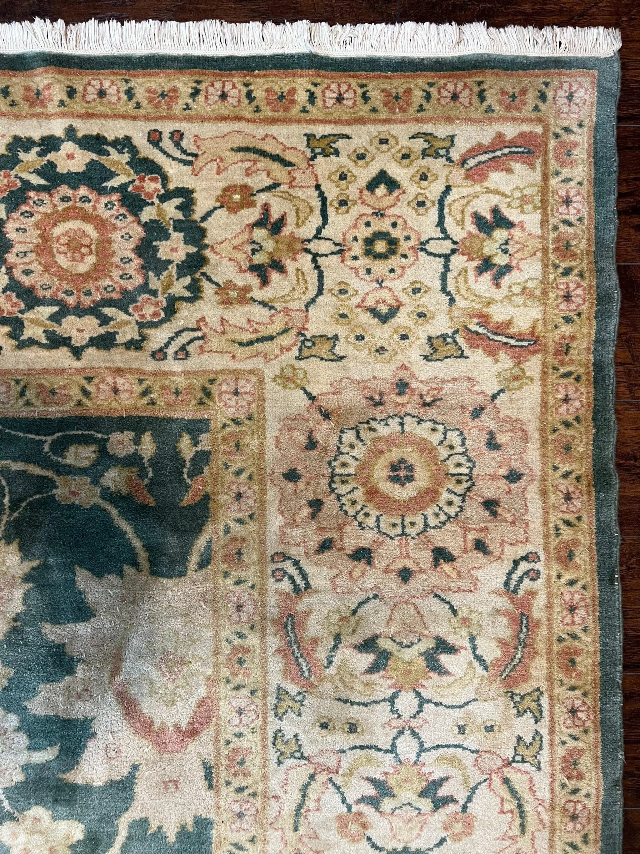 Egyptian Mahal Rug 10x14, Large Vintage Floral Hand Knotted Wool Carpet 10 x 14, Dark Green and Beige Traditional Handmade Persian Area Rug by Jewel Rugs