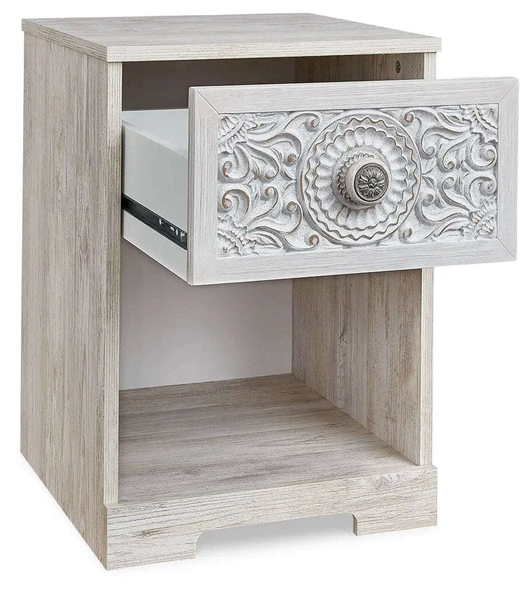 Paxberry - One Drawer Night Stand - Open Cubby - Whitewash by Unique Piece Furniture