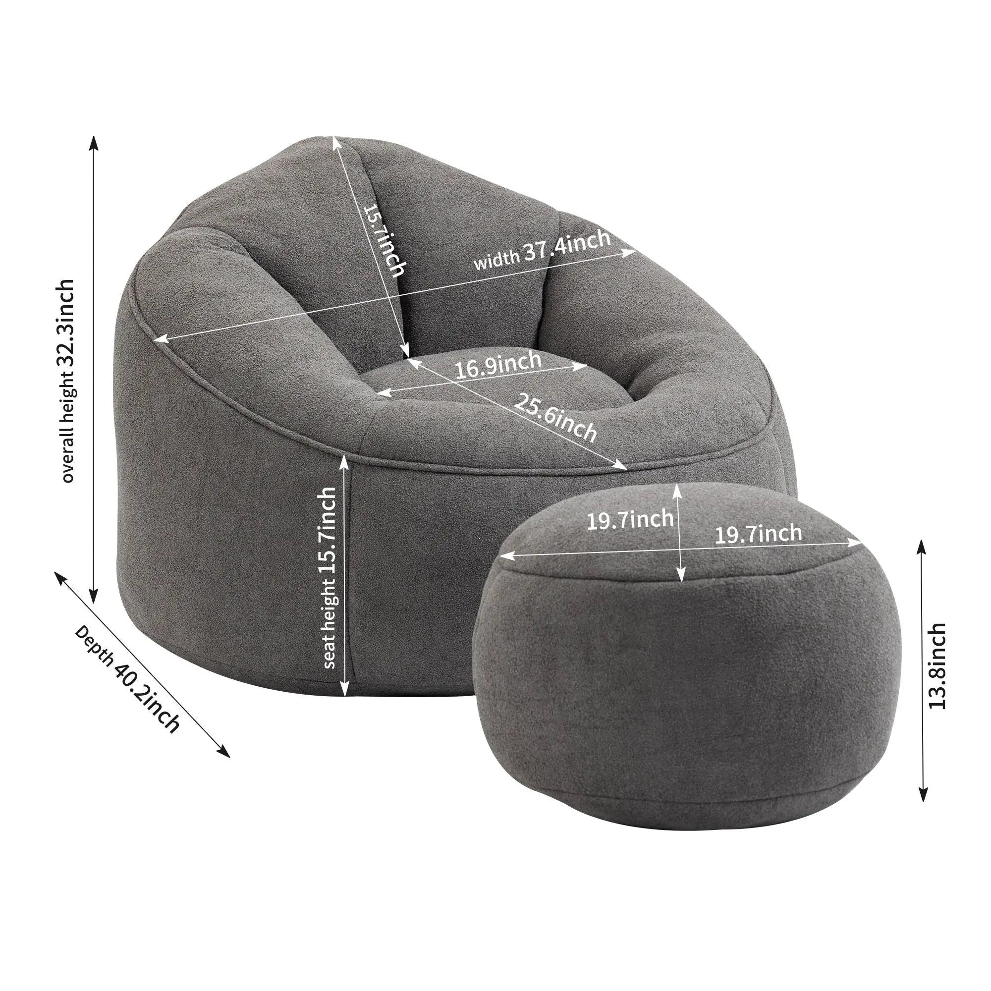 Bedding Bean Bag Sofa Chair High Pressure Foam With Footrest by Unique Piece Furniture