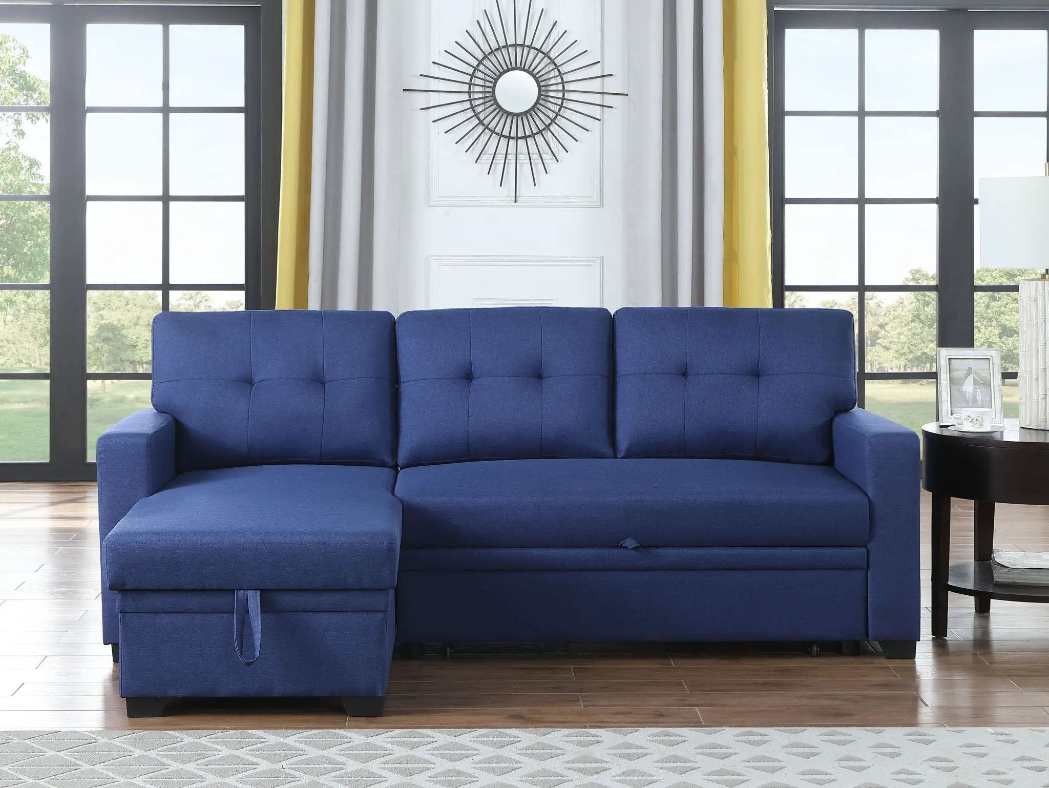 Upholstered Pull Out Sectional Sofa With Chaise by Unique Piece Furniture